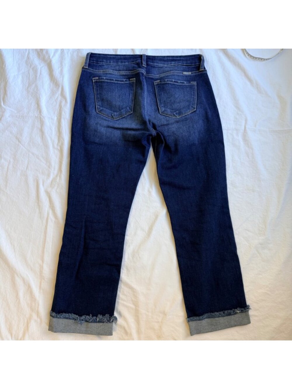 KanCan Womens Mid Rise Frayed Cuff Cropped Straight Jeans Size 29 Stretch Denim - Picture 11 of 11